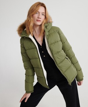 Superdry Kerama Faux Fur Microfibre Női Kabát Khaki | MJQWG4623